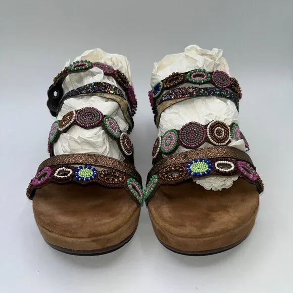 AZURA Claretha-BZM Italian  Purple Multi Beaded Sandals Women’s Size 10 Size 41 - Picture 4 of 15